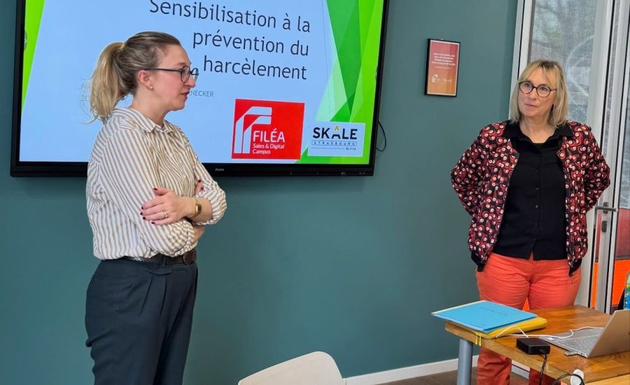 Conférence de sensibilisation au harcèlement au travail avec des étudiants sur le campus FILEA - SKALE Strasbourg